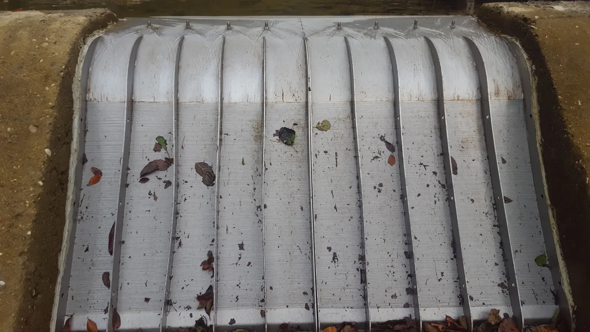 Silt, grit and small surface debris resting on the face of an installed Coanda screen