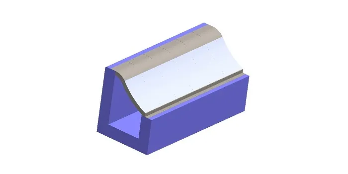 Rejilla de toma Coanda Customized, toma de 840 l/s para energía hidroeléctrica, modelo 3D de la sección transversal de la rejilla, Europe